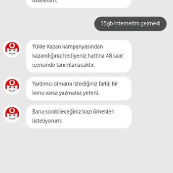 Vodafone Paket Yükledim 15 GB Hediye İnternetim Gelmedi