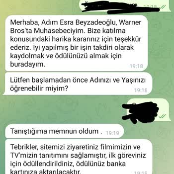 WhatsApp Warnerbros.com Warnerbros Şüpheli Dolandırıcılık İş Teklifi