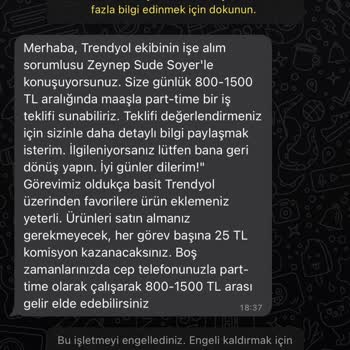Trendyol +1 Li Numaradan WhatsApp Mesajı