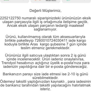 Pratico Mobilya Eksik Ürün Gönderimi