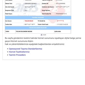 Aras Kargo Kargoyu Teslim Etmeden Sisteme Teslim Edildi Gösterilmesi