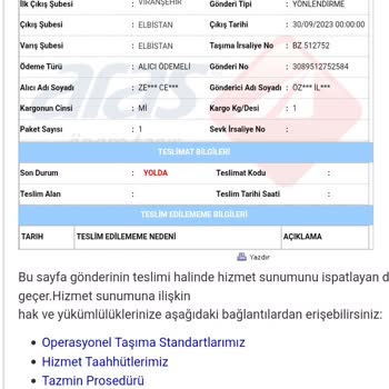 (Aras Kargo) Kargomu Kaybetti. Şikayetçiyim.