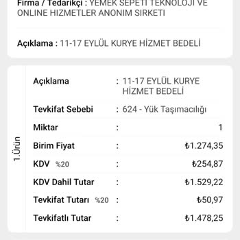 Yemeksepeti Ücret Alamama, Yanlış Ve Eksik Gözüken Fatura