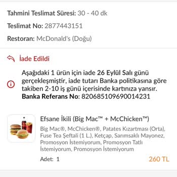 Trendyol Yiyeceğimizi Alıp Sadece Birazının Ödemesini Geri İade Etti