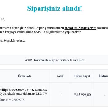 A101 Online Mağaza Satın Aldığımız TV'Yİ/ Ücretini Teslim Etmedi