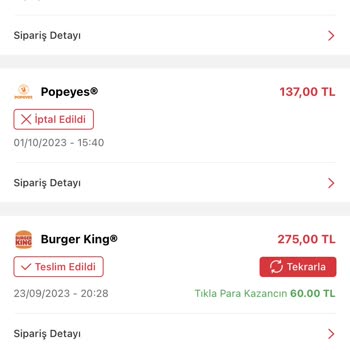 Tıkla Gelsin Popeyes Siparişi Verdim Kendiliğinden İptal Edilmiş