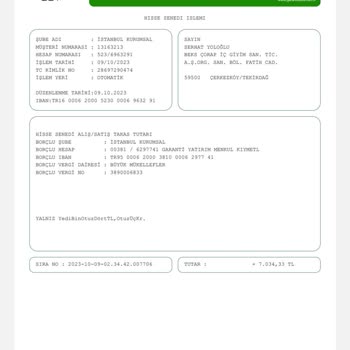 Garanti Bankası Hisse Hesabı.