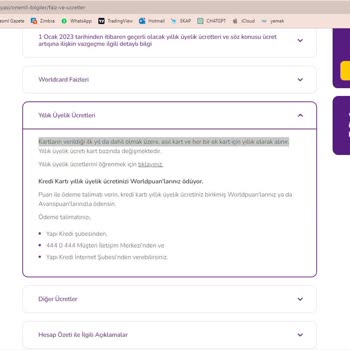 Yapı Kredi Bankası Yıllık Kart Ücreti