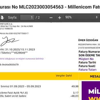 Millenicom Eylül 2023 Ayına Ait 48 TL Fesih İadesi Talebi