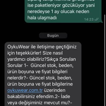 Oyku Wear Ürünümü Ve Paramı Vermiyorlar Ve Müşteri Temsilcisine Ulaşamıyorum