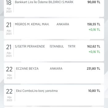 Ziraat Bankası Eksi Combo Lira Borç Yansıtma