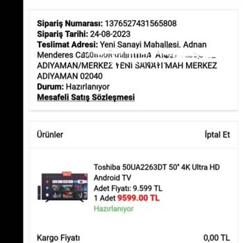 24.08.2023'te Aldığım Ürünü A101 Göndermiyor