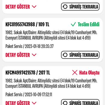 KFC Ödemesi Alınıp Gerçekleşmeyen Sipariş