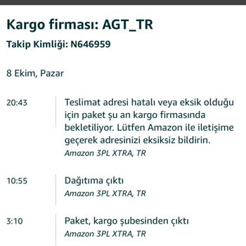 Amazon AGT Kurye Kargolarımı Teslim Etmiyor Sorunu Çözmüyorlar Ve Tekrarlıyor