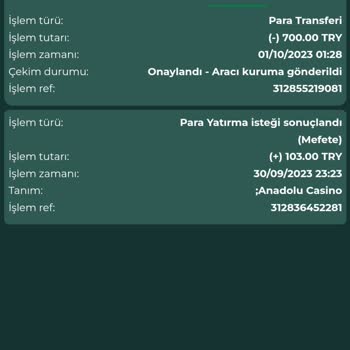 Anadolu Casino 01.10.2023 Tarihinde Vermiş Olduğum Talebim Hala Yansımadı