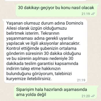 Domino's Pizza Geç Teslimat Yapıp İndirim Talebimi Kabul Etmedi.