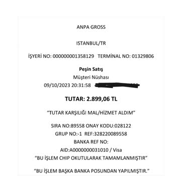 Anpa Gross Market Müşteri Aleyhine Yanlış Beyanda Bulunuyor.