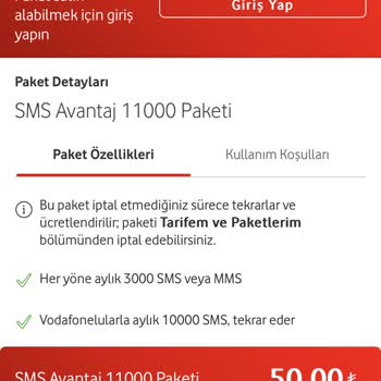 Vodafone SMS Paketi Yapamıyorum