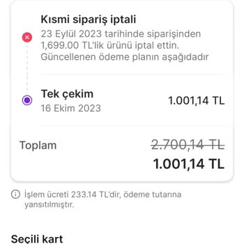 Hepsiburada İade Ettiğim Ürünün İşlem Ücretini Geri Ödemiyor