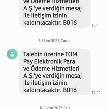 Tom Pay Elektronik SMS İptali