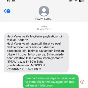 Hadi TOM Pay Hadi Veresiye Kayıt Yaptırmadım Ve Bilgilerimi Vermedim