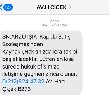 0212 824 47 32 İcra Takibi Adı Altında Gönderilen Mesaj