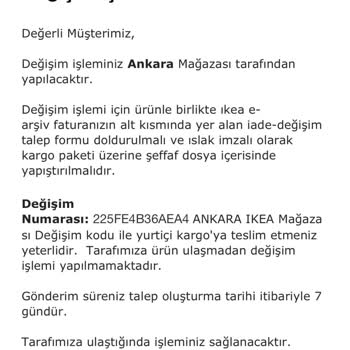 IKEA Değişim Ürünümü Yollamıyor
