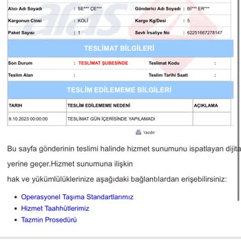 Aras Kargo Kargo İhbar Bırakmadı