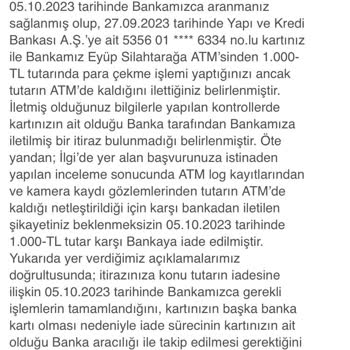 Yapı Kredi Bankası ATM Para Sıkışması