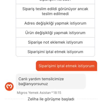 Migros Yemek 2 Saat Gelemeyen Siparişi İptal Edemediler