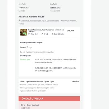 Historical Göreme House Rezervasyon İptali Bilgim Olmadan