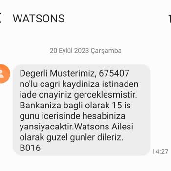 Watsons Teslim Alınmayan Ürünün Ücret İadesi