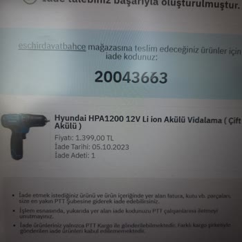 Eschirdavatbahçe Epttavm Ayıplı Ürün İade Parasının Halen Ödenmemesi