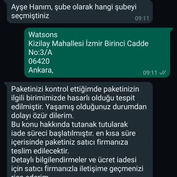 Watsons Online Alışveriş Sorumsuzluğu
