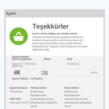 Dyson Sipariş İptali Ve Ücret İadesi
