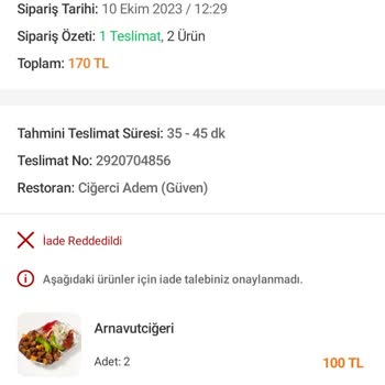 Trendyol Yemek Müşteri Hizmetleri Yemek İadesi Sorunu