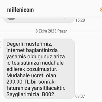 Millenicom İnternet Haksız Ücret Talebi