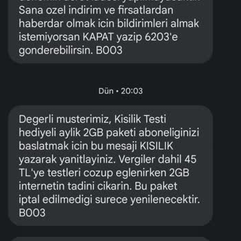 Vodafone Ana Ekrana Düşen Bildirimle Ek Paket Tanımlanması