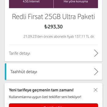 Vodafone Tarife Değişikliği Ve İstenilen Paket Değişikliğini Yapamama