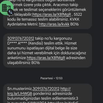 4762485 Aras Kargo Şikayet Kaydım