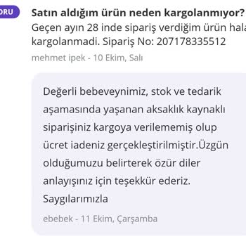 ebebek N11'den Satın Aldığım Ürün Neden Kargolanmadı?