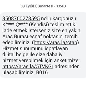 Aras Kargo Erzurum Dadaşkent Kargomu Teslim Etmedi