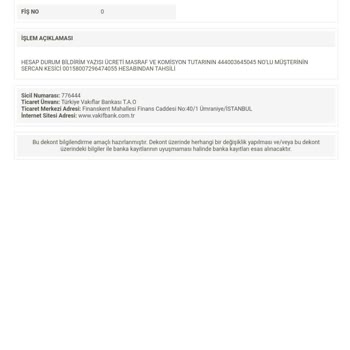 VakıfBank Haksız Yere Kesilen Hesap Dökümü Ücreti.