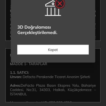 DeFacto Ödeme 3D Doğrulaması Sayfasının Açılmaması