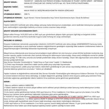 Samsung TV Yedek Parçası Temin Edilemedi