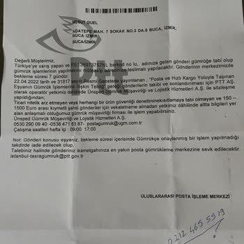 PTT Kargo Gümrükte Takılan Bir Adet Mont İçin PTT'nin Bana Çektirdiği