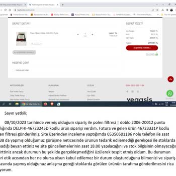 Tayfur Oto Fiyatı Değişen Ürün Yerine Daha Ucuz Ürünü Aynı Fiyattan Gönderdiler.