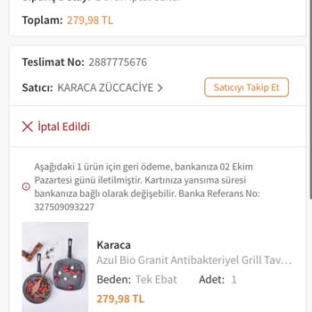 Trendyol Ve Karaca Züccaciye Sipariş İptali