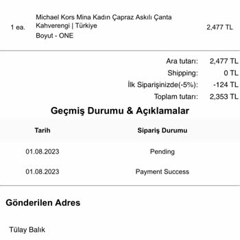 Michaelkors-turkiye.com Michael Kors Türkiye'den Ürün Gönderimi Sorunu