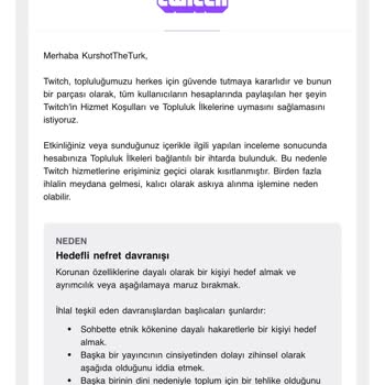Twitch.tv Haksız Yere Hesabım Askıya Alındı